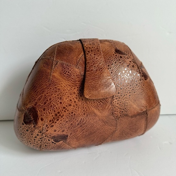 Vintage Frog Skin Purse Brown Leather Hard Sided Shoulder Bag Clutch Retro Mod - Picture 10 of 11